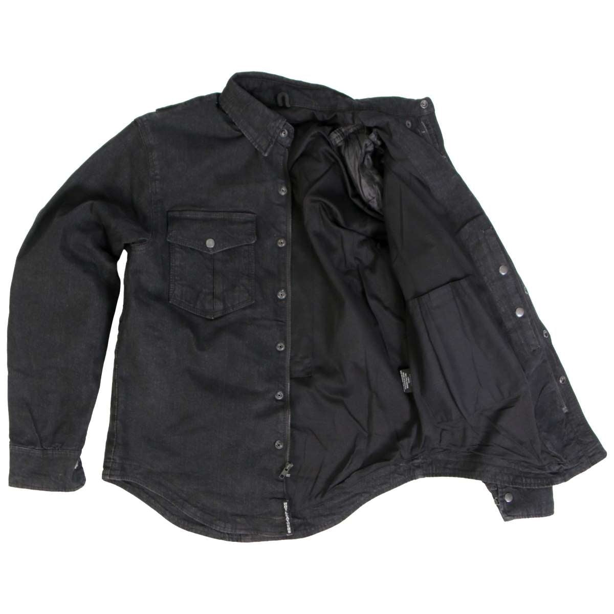 Hot Leathers JKM3009 Men's Classic Black Denim Flannel Motorcycle Shirt-Jacket w/ CE Armor Protection