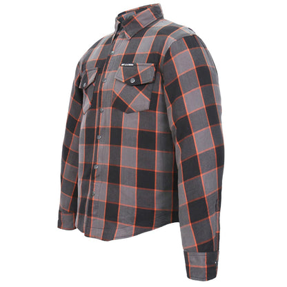 Hot Leathers JKM3010 Men's Black/Grey/Orange Armored Flannel Motorcycle Shirt-Jacket w/ CE Armor Protection