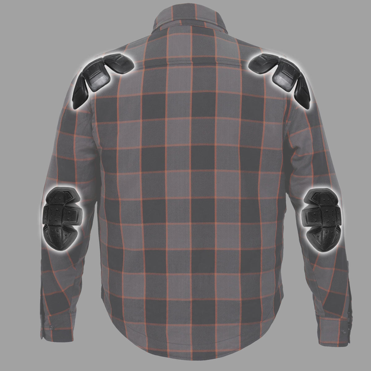 Hot Leathers JKM3010 Men's Black/Grey/Orange Armored Flannel Motorcycle Shirt-Jacket w/ CE Armor Protection