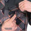Hot Leathers JKM3202 Men's Grey Black and Orange Aramid Fibers Reinforced Leather and Plaid Flannel Shirt