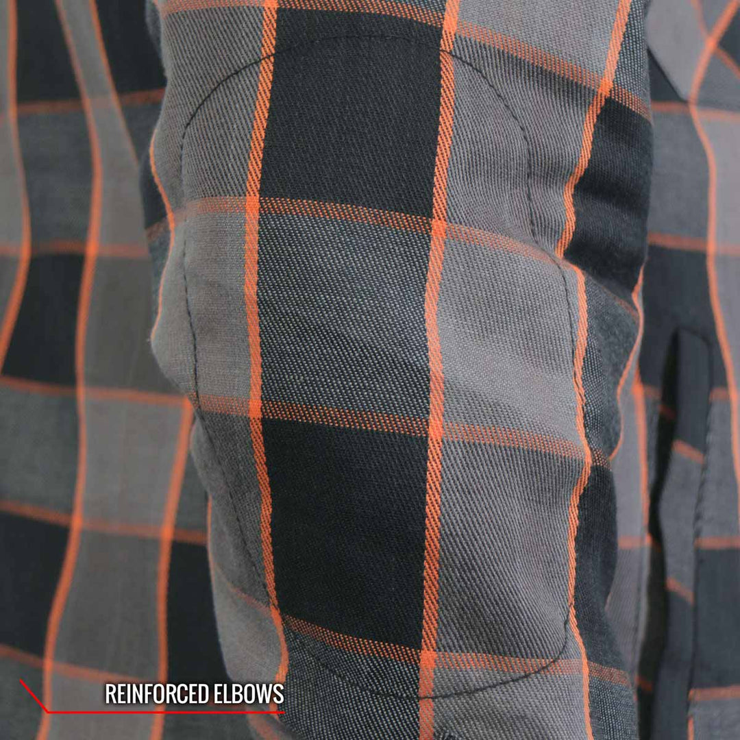 Hot Leathers JKM3202 Men’s CE Armored Flannel Motorcycle Shirt Jacket - Aramid Reinforced w/ Leather Shoulder Panels