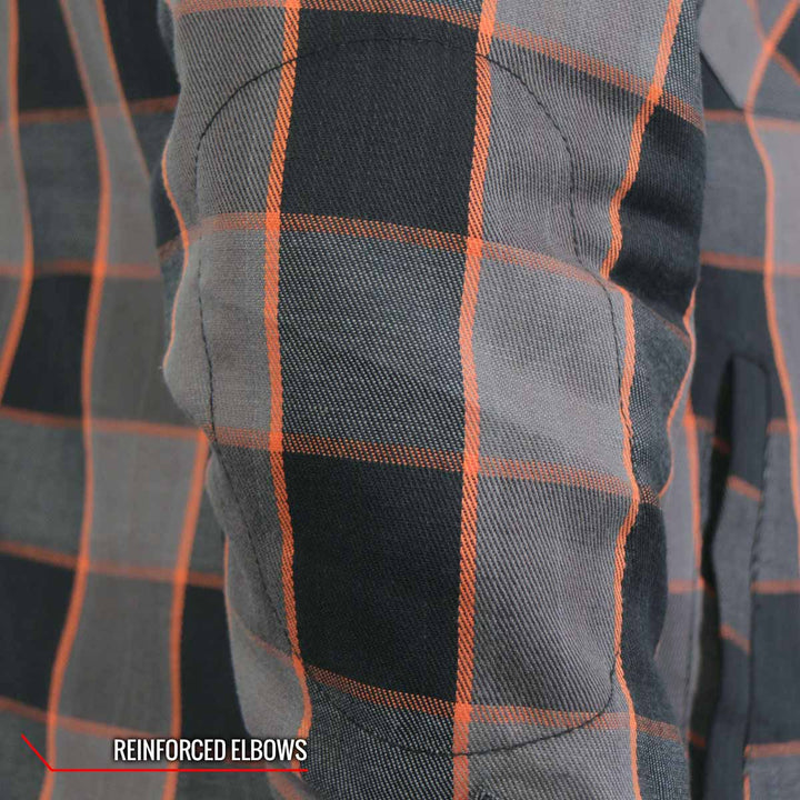 Hot Leathers JKM3202 Men’s CE Armored Flannel Motorcycle Shirt Jacket - Aramid Reinforced w/ Leather Shoulder Panels