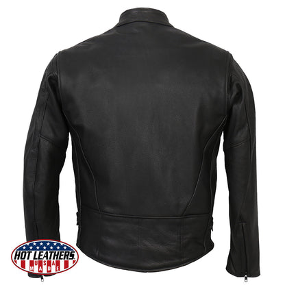 Hot Leathers JKM5001 Men's USA Made Black Premium Leather Racer Jacket