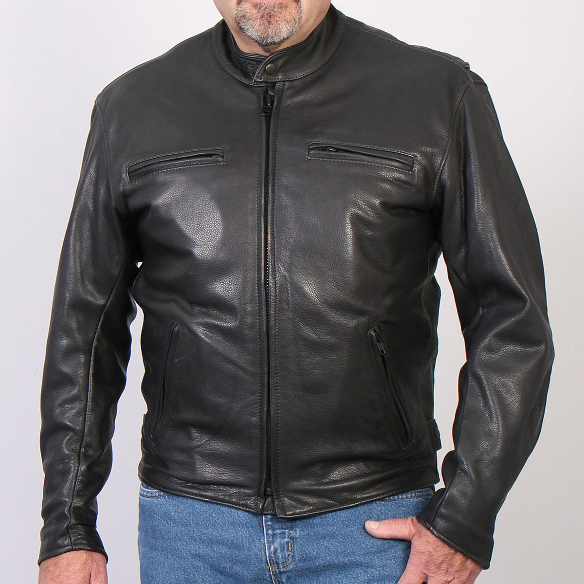 Hot Leathers JKM5001 Men's USA Made Black Premium Leather Racer Jacket