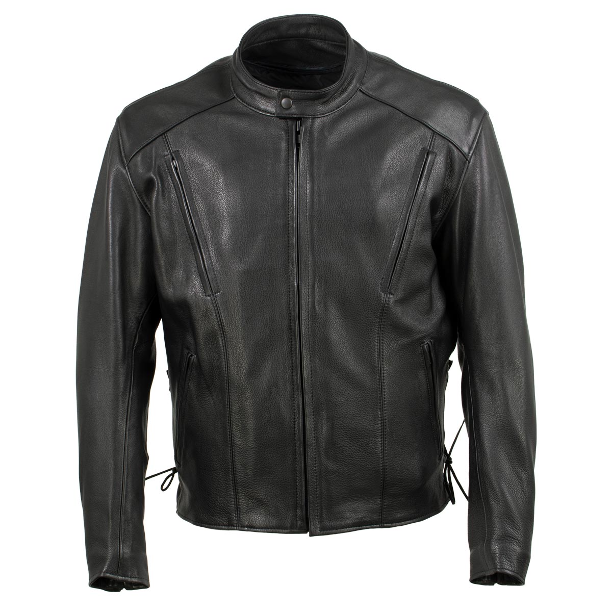 Hot Leathers JKM5002 USA Made Men's 'Air Stream' Vented Black Premium Leather MC Jacket with Side Laces