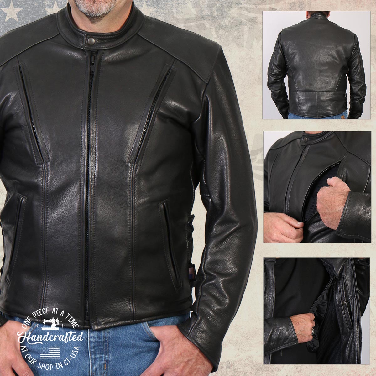 Milwaukee Leather USA MADE MLJKM5002 Men's Black Air Stream Vented Premium Leather Motorcycle Jacket with Side Laces