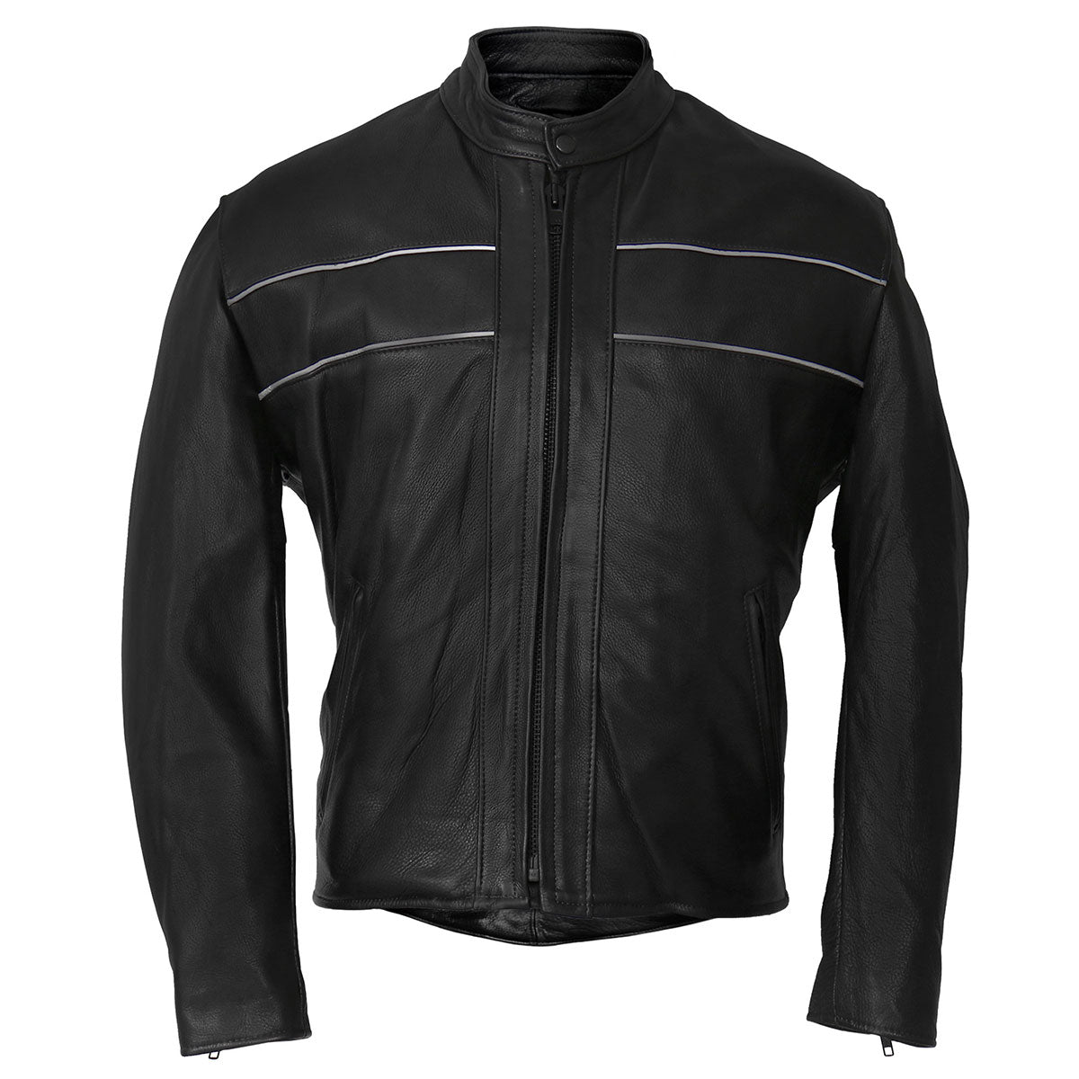 Hot Leathers JKM5003 USA Made Men's Premium Black Leather Motorcycle Jacket with Reflective Piping