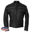 Hot Leathers JKM5003 USA Made Men's Premium Black Leather Motorcycle Jacket with Reflective Piping
