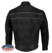 Hot Leathers JKM5003 USA Made Men's Premium Black Leather Motorcycle Jacket with Reflective Piping