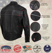 Hot Leathers JKM5003 USA Made Men's 'Echo' Premium Black Leather Motorcycle Jacket with Reflective Piping