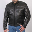 Hot Leathers JKM5003 USA Made Men's Premium Black Leather Motorcycle Jacket with Reflective Piping
