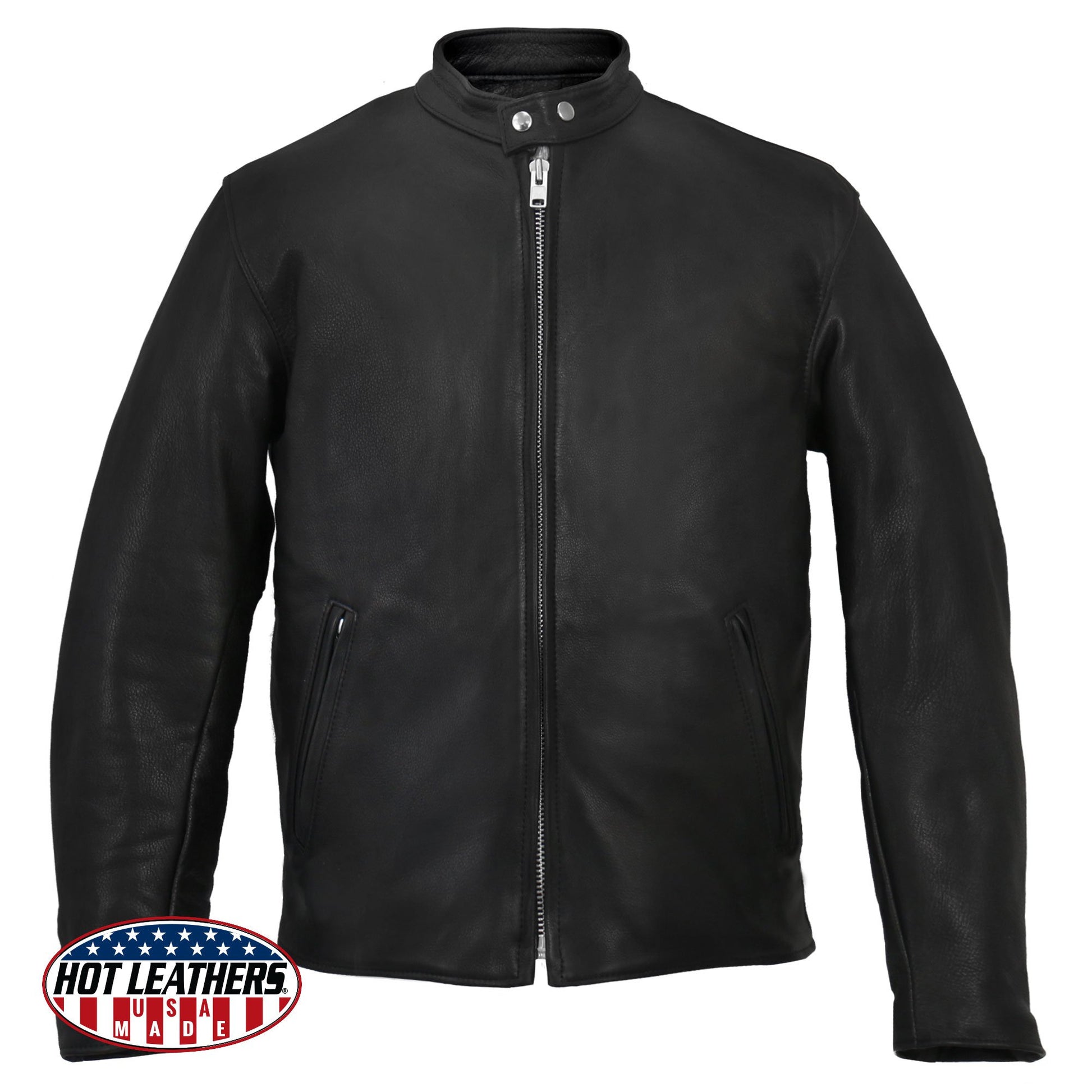 Hot Leathers JKM5006 USA Made Men's Black Leather Motorcycle Jacket