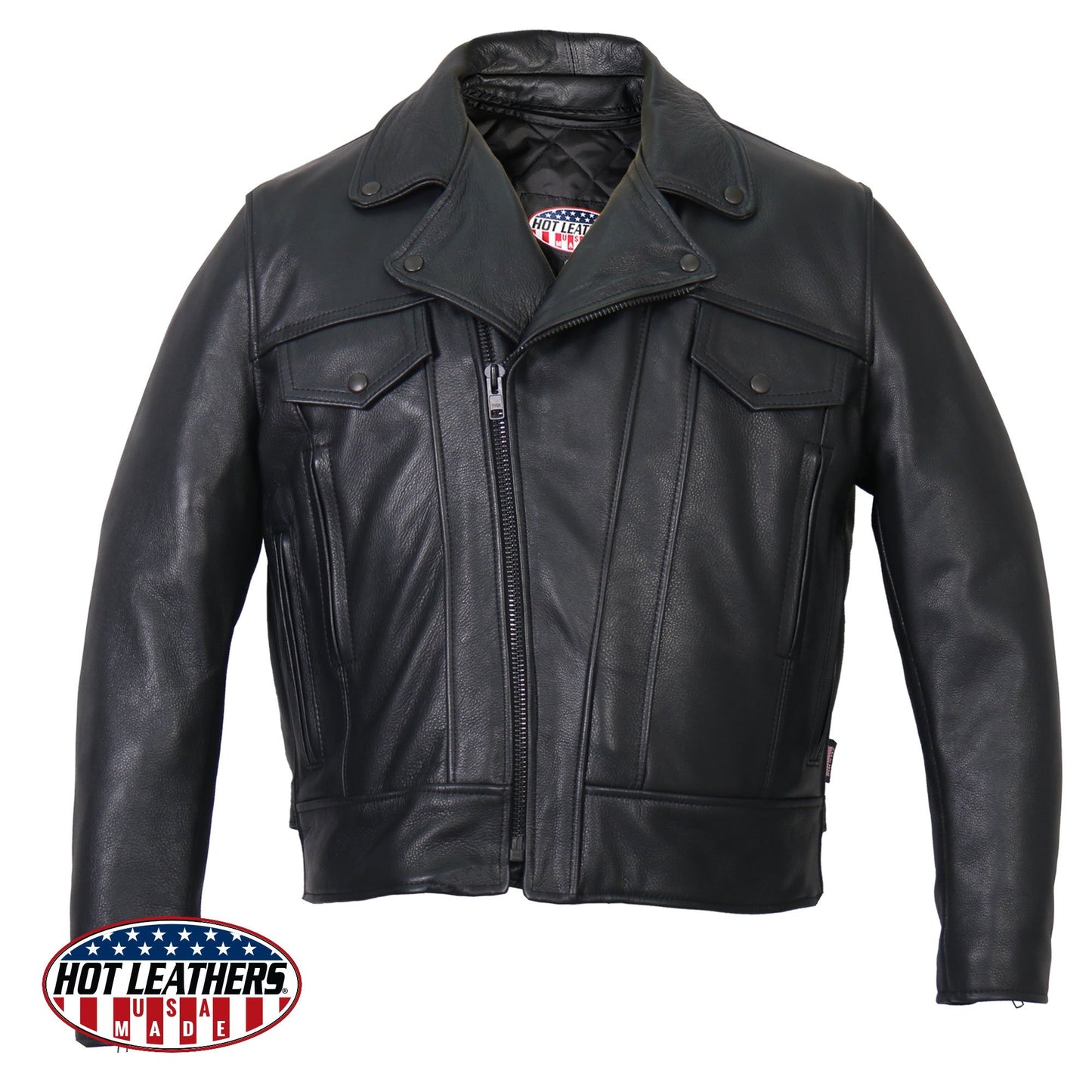 Hot Leathers JKM5008 Men's USA Made Black Premium Leather Vented Motorcycle Jacket