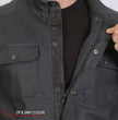 Hot Leathers JKM6003 Men's Black Waxed Cotton Concealed Carry Motorcycle Casual Shirt Jacket
