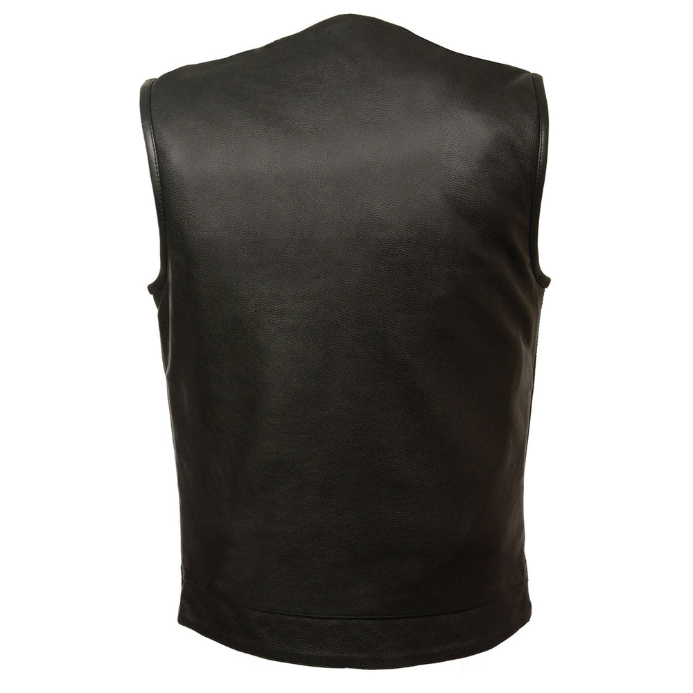 Just Leather JSM3511 Men's Black Collarless Dual Snap and Zipper Front Club Style  Vest