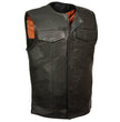 Just Leather JSM3511 Men's Black Collarless Dual Snap and Zipper Front Club Style  Vest