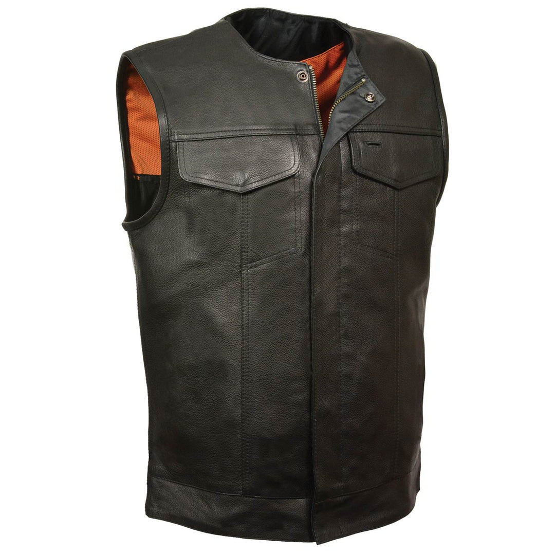 Just Leather JSM3511 Men's Black Collarless Dual Snap and Zipper Front Club Style  Vest