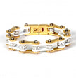 Hot Leathers JWB3109 White and Gold Motorcycle Chain Stainless Steel Bracelets