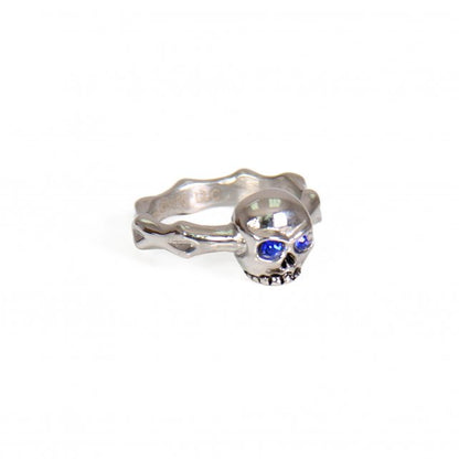 Hot Leathers JWR1111 Blue Eye Small Skull Stainless Steel Ring
