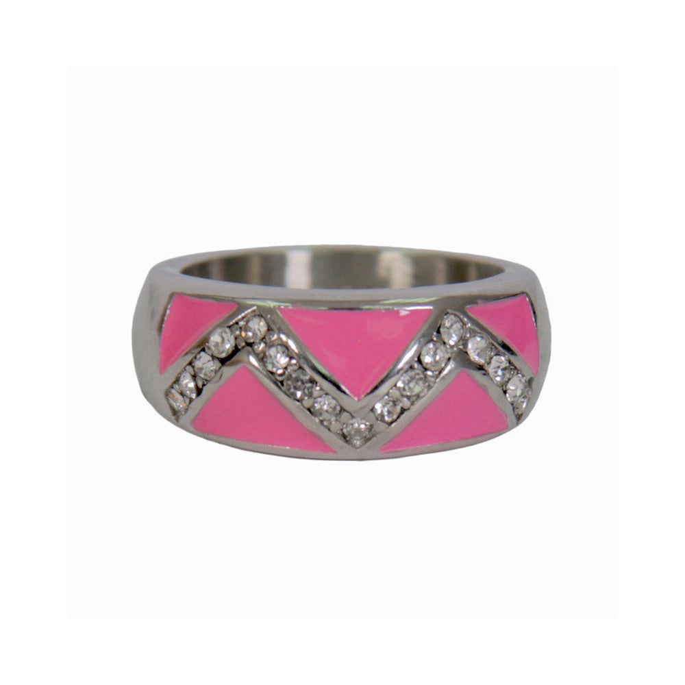 Hot Leathers JWR1122 Women's Pink 'Chevron' Stainless Steel Ring with Rhinestones