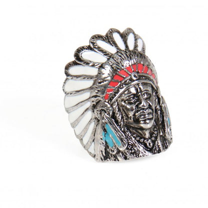 Hot Leathers JWR2116 Men's Painted Indian Chief Stainless Steel Ring