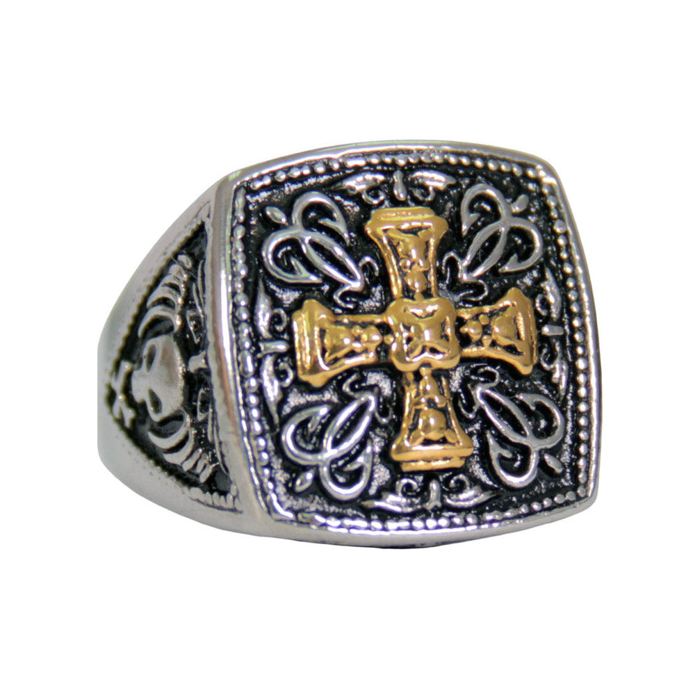 Hot Leathers JWR2141 Men's Silver 'Gold Edition Greek Cross' Stainless Steel Ring
