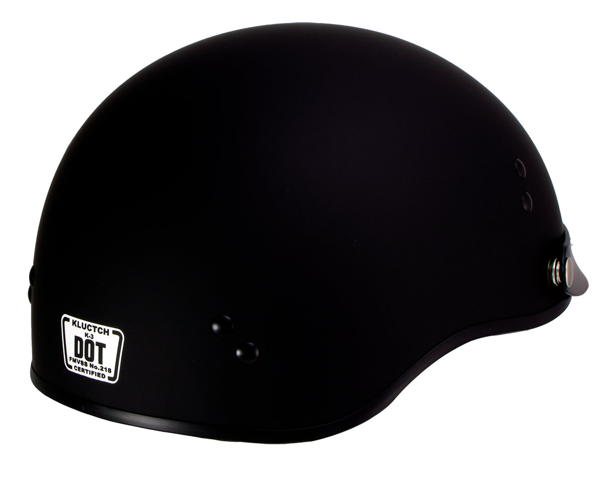 Klutch K-3 'Cruise' Flat Black Half Face Motorcycle Helmet with Snap On Visor