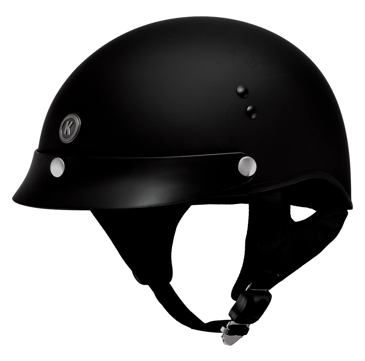 Klutch K-3 'Cruise' Flat Black Half Face Motorcycle Helmet with Snap On Visor