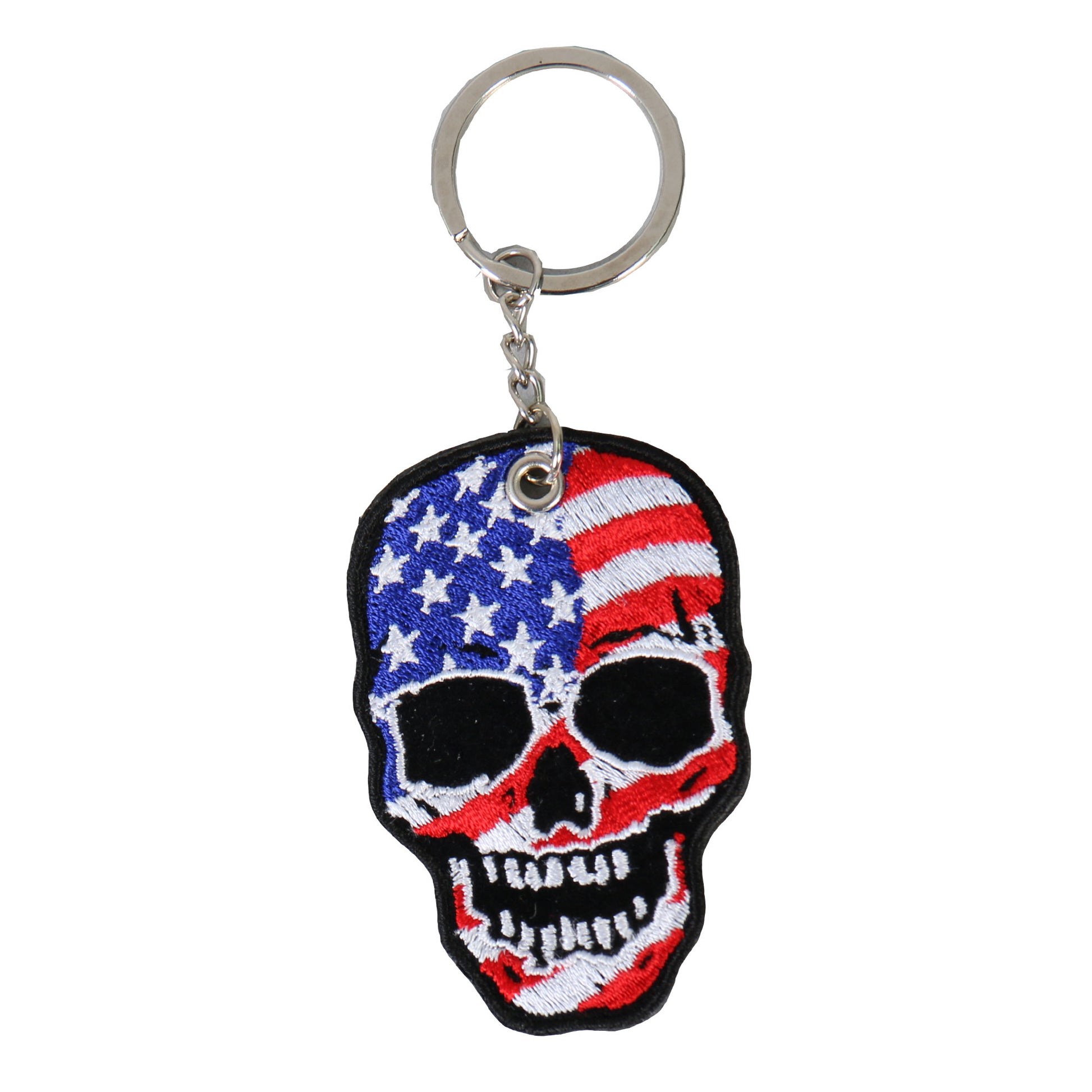 Hot Leathers KCH1013 American Flag Skull Embroidered Key Chain