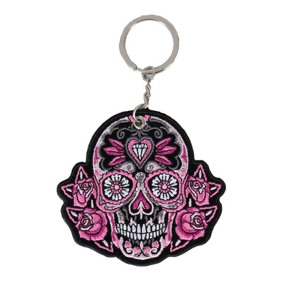 Hot Leathers KCH1014 Colored Sugar Skull Embroidered Key Chain