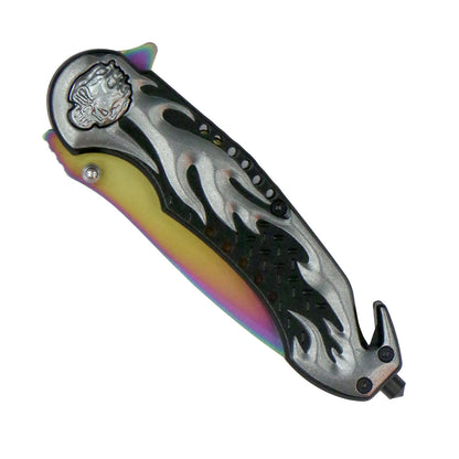 Hot Leathers KNA1133 Silver Flaming Skull 3.5 Inch Knife