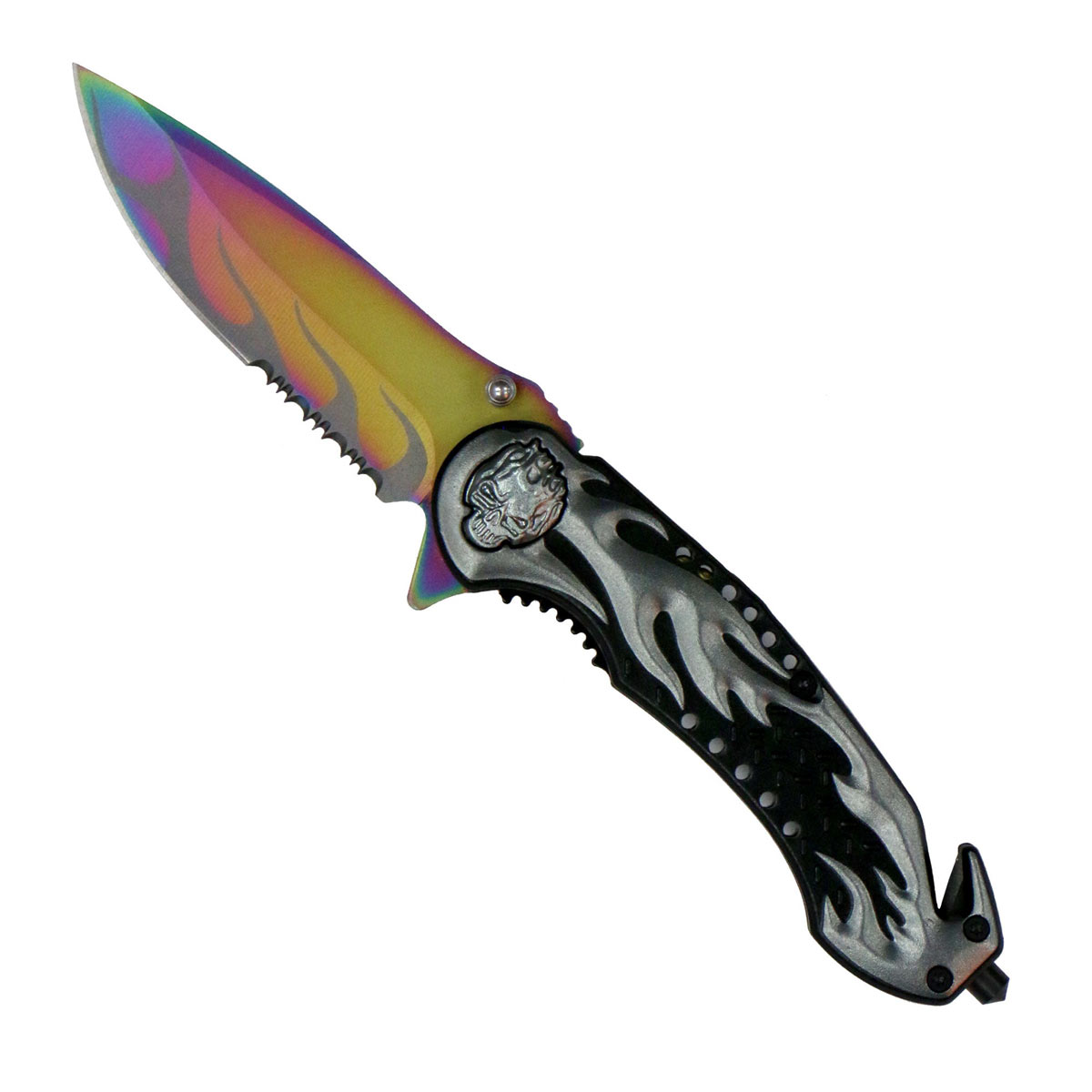 Hot Leathers KNA1133 Silver Flaming Skull 3.5 Inch Knife