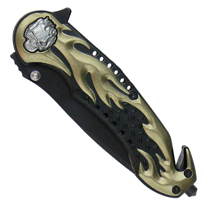 Hot Leathers KNA1134 Gold Flaming Skull 3.5 Folding Knife