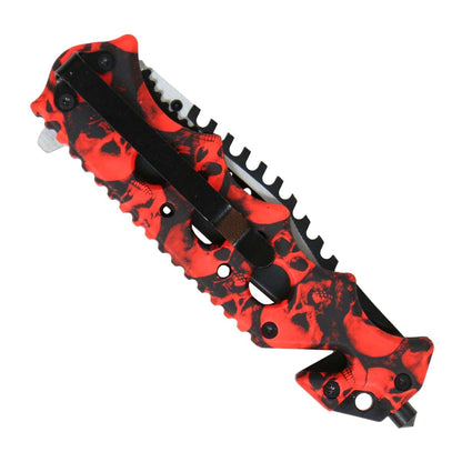 Hot Leathers Red Skulls Tactical Knife KNA1159