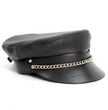 Hot Leathers Flat Top Biker Leather Cap With Chain LHA2004