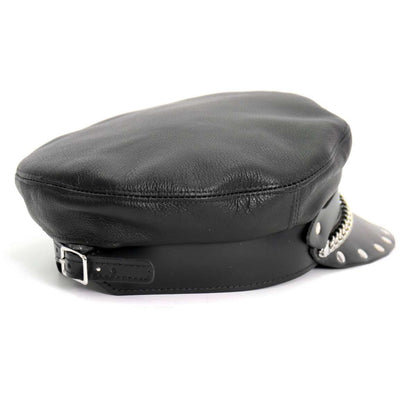 Hot Leathers Flat Top Biker Leather Cap with Rivets LHA2005