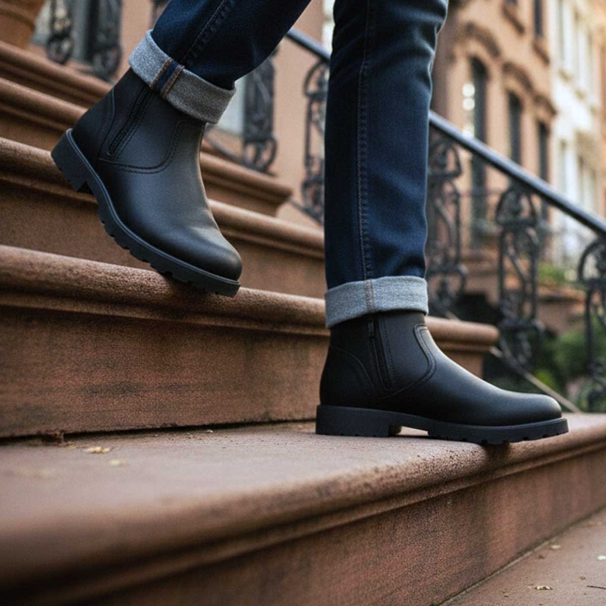 MMCC Men’s Kick Start 7” Black Top Grain Leather Motorcycle Boots - Dual YKK Zippers, Freedom Flex Toe - MBM9009