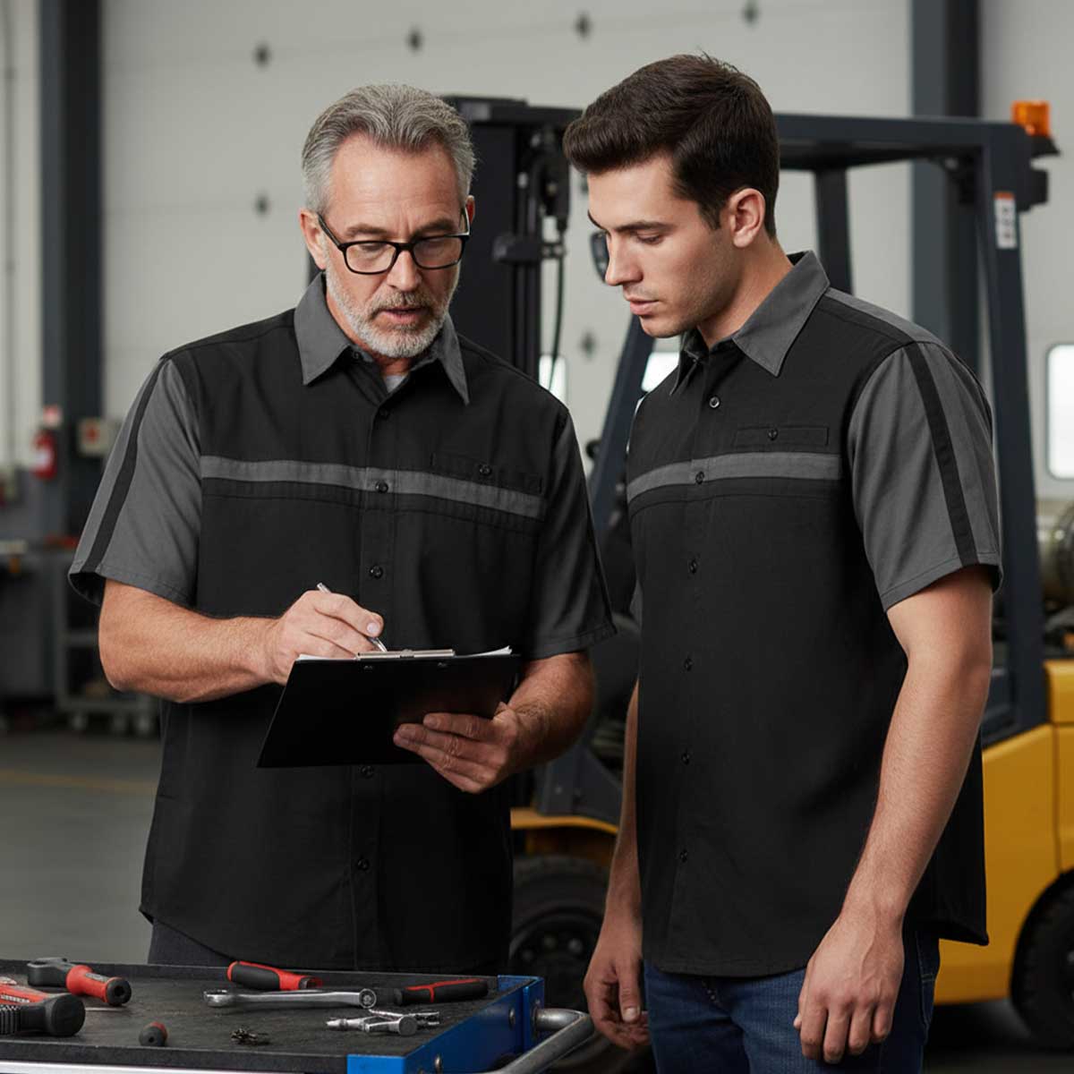 MMCC Men's Gear Head Classic Mechanic Button Up Shirt - Dual Chest Pockets - Microfiber Panel - Rider Ready - MMC16011