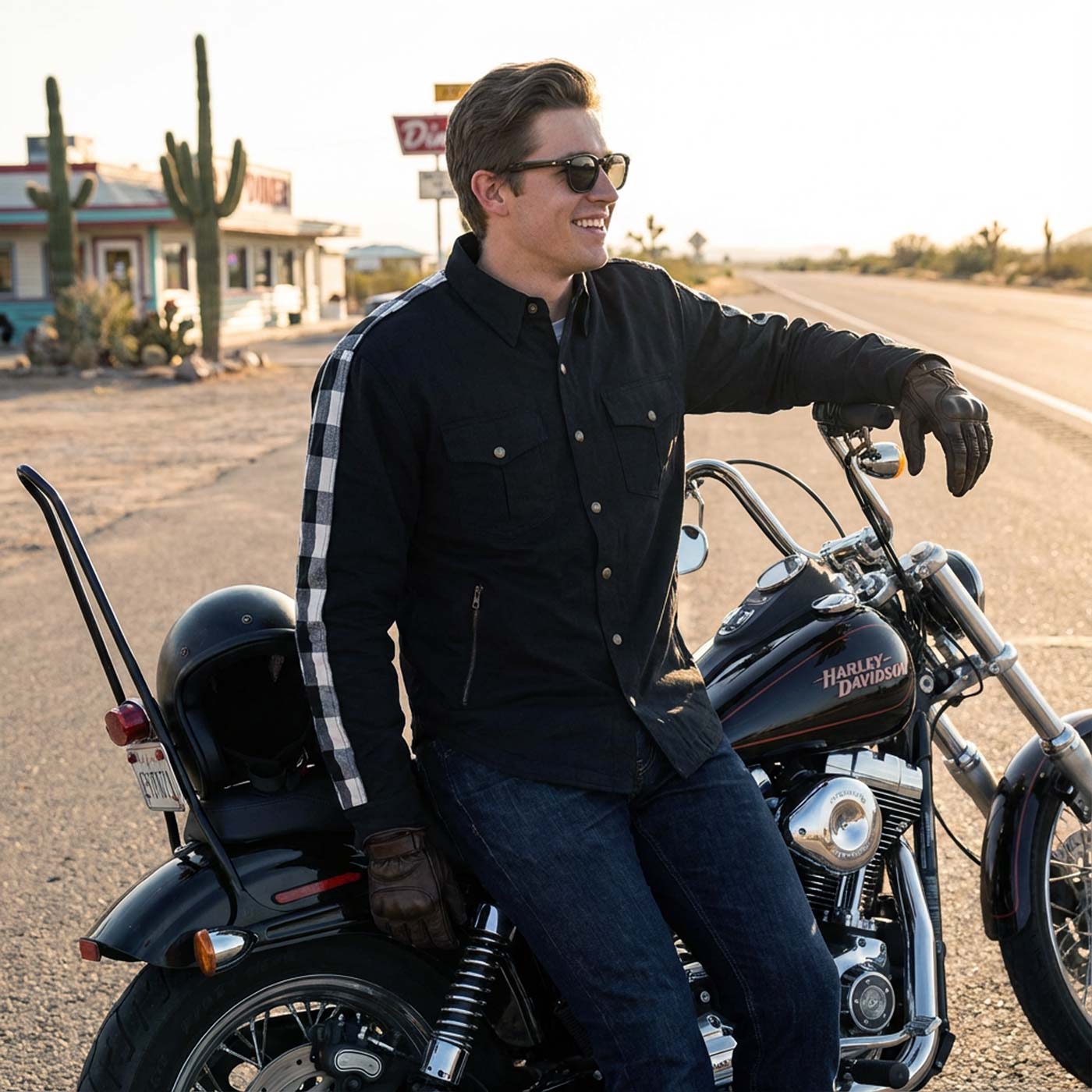 Milwaukee Leather Men’s Two-Tone CE Armored Flannel - Solid Front / Plaid Back - Reinforced w/ Aramid Fibers - MPM1672