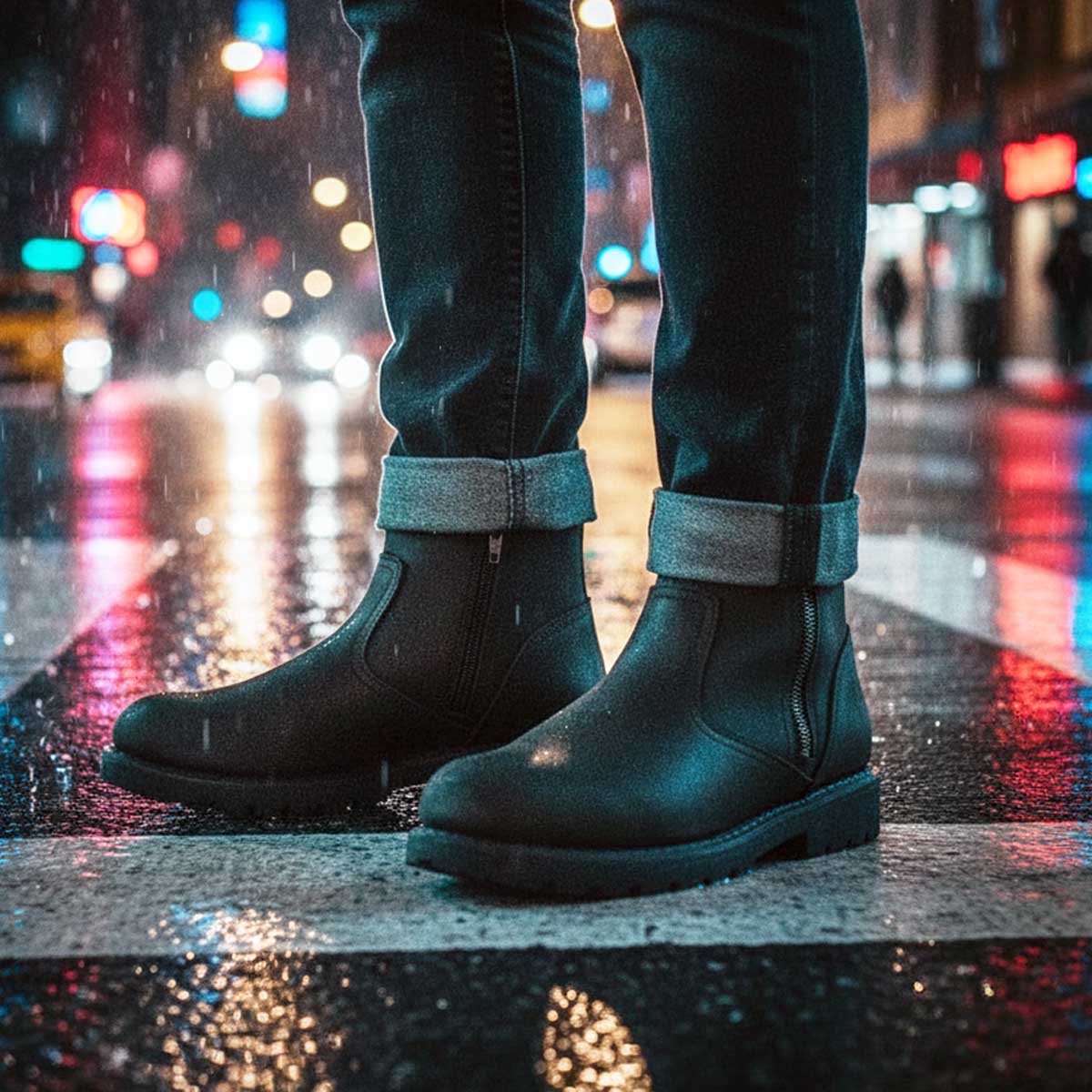 MMCC Men's Kick Start 7” Black Top Grain Leather Motorcycle Boots
