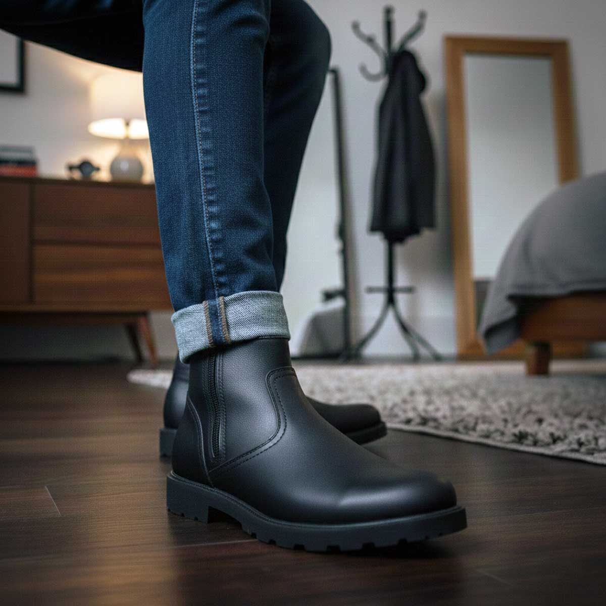 MMCC Men's Kick Start 7” Black Top Grain Leather Motorcycle Boots