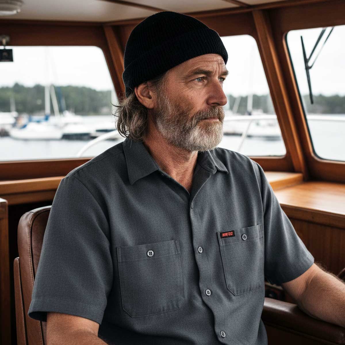 MMCC Men's Grey Super Duty Classic Mechanic Button Up Shirt - 2 Chest Pockets - Microfiber Panel - MDM11628