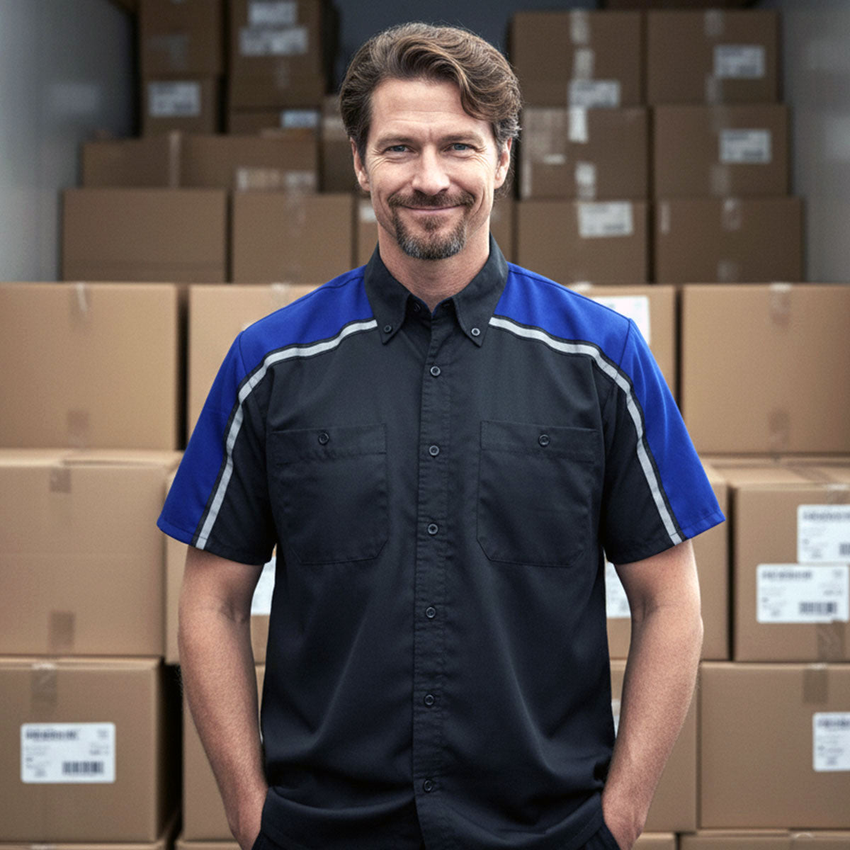 Milwaukee Motorcycle Clothing Co. Men’s Blk/Blu Mechanic Work Shirt – w / Reflective Strip, Rider‑Built MDM11602