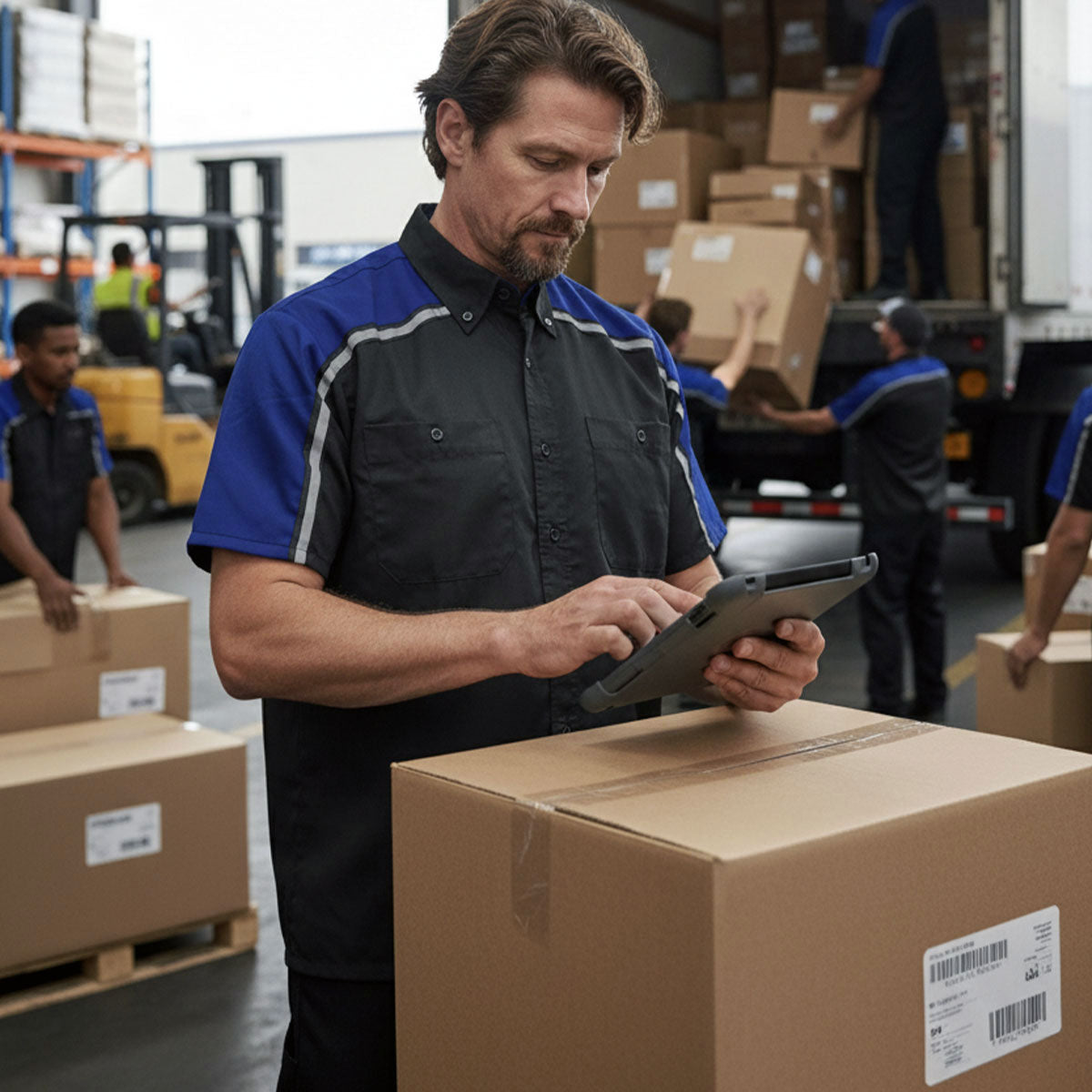 Milwaukee Motorcycle Clothing Co. Men’s Blk/Blu Mechanic Work Shirt – w / Reflective Strip, Rider‑Built MDM11602