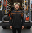 MMCC Men's Octane Long Sleeve Mechanic Shirt - Black with Orange Stripe - 50-50 Cotton Poly - MMCC16003