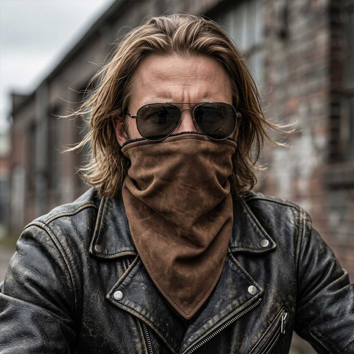 Milwaukee Leather Unisex Brown Leather Neck Warmer - Fleece-Lined Cold Weather Motorcycle Face Cover - MP7590