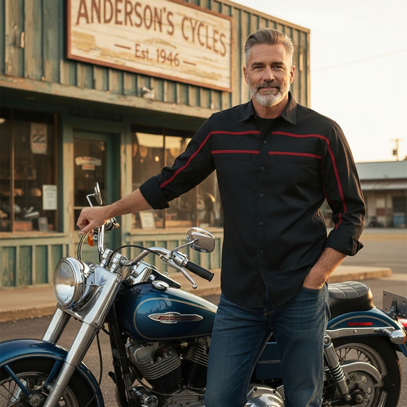 MMCC Men's Octane Long Sleeve Mechanic Shirt - Black with Red Stripe - 50-50 Cotton Poly - MMCC16002