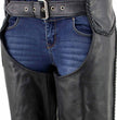 Milwaukee Leather Women's Black Braided Leather Motorcycle Chaps w/ Stretch Panels, Adjustable Fit - LKL16700