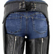 Milwaukee Leather Women's Black Braided Leather Motorcycle Chaps w/ Stretch Panels, Adjustable Fit - LKL16700
