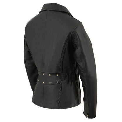 Milwaukee Leather LKL2710 Women's Classic Black Braided Motorcycle Jacket with Studded Back